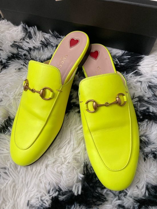 Gucci Shoes - Gucci Neon Yellow Leather Horsebit Backless Mules